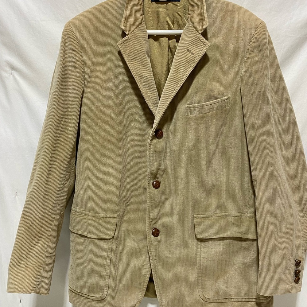 Brooks Brothers Vintage Mens Tan Corduroy Blazer, Flawed, Size 42R